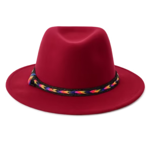 کلاه خاخامی زنانه پشمی با نوار رنگی  (شرابی)