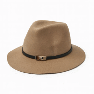 کلاه خاخامی زنانه پشمی با بند چرمی  (شتری روشن)