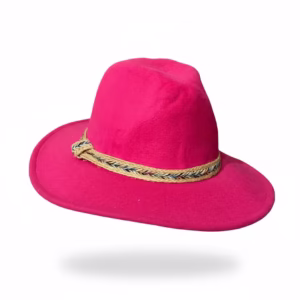 کلاه خاخامی زنانه پشمی با نوار رنگی  (سرخابی)